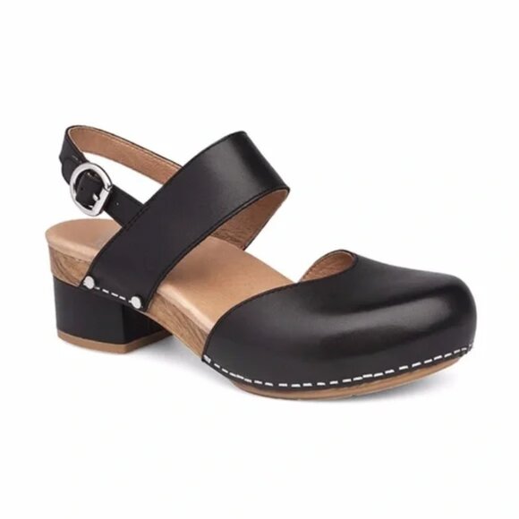 Dansko Sz 40 US 9.5-10 Malin Black Leather Closed Toe Ankle Strap Sandals Clogs - Picture 2 of 13